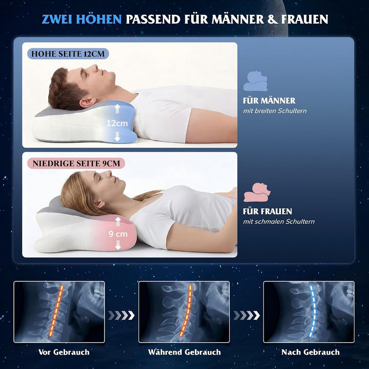 Nackenkissen Kopfkissen, Memory Foam Kissen mit Abnehmbarer Bezug | Ergonomisches Kopfkissen mit Küh