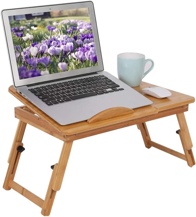 Laptop-Tisch aus Bambus, klappbar, tragbar, Bett, Computer, verstellbar, mit Schublade, Schreibtisch