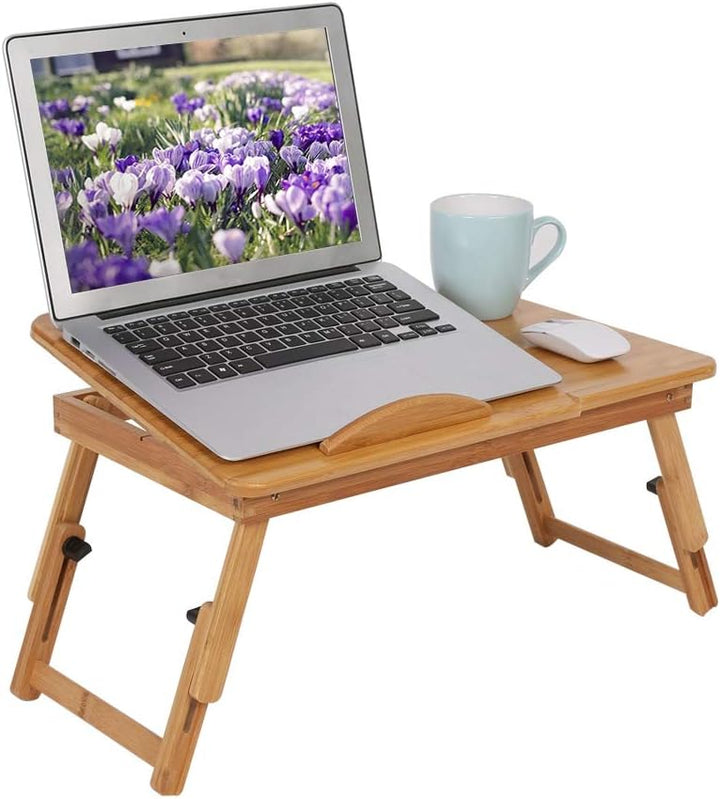 Laptop-Tisch aus Bambus, klappbar, tragbar, Bett, Computer, verstellbar, mit Schublade, Schreibtisch