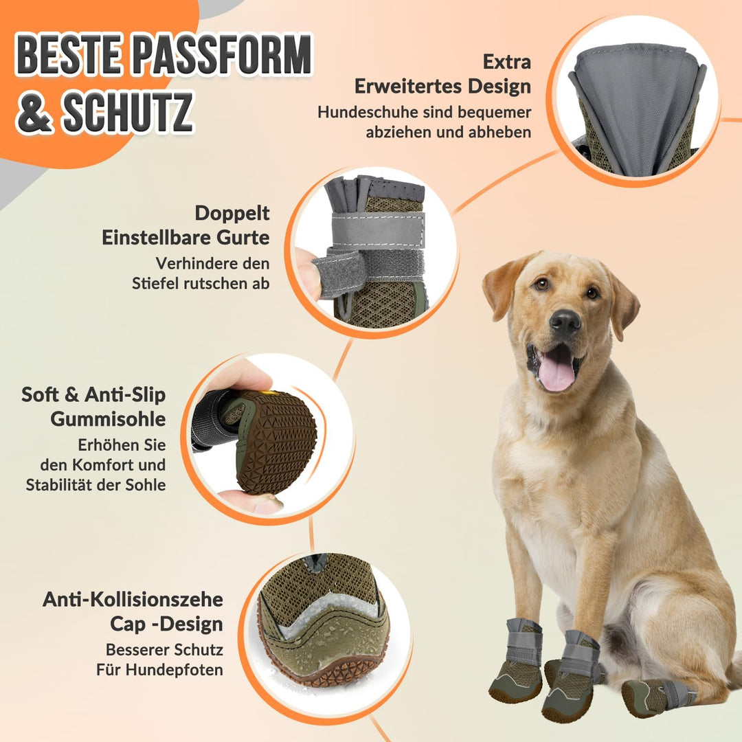 Hundeschuhe Pfotenschutz, 2 Stück atmungsaktiv Hundeschuhe mit Rutschfester Sohle und reflektierende