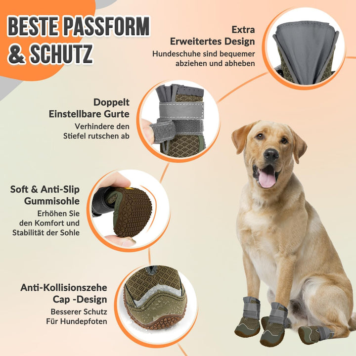 Hundeschuhe Pfotenschutz, 2 Stück atmungsaktiv Hundeschuhe mit Rutschfester Sohle und reflektierende