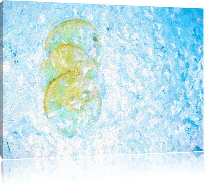 Pixxprint Zitrone fällt ins Wasser als Leinwandbild/Grösse: 100x70 cm/Wandbild/Kunstdruck/fertig bes