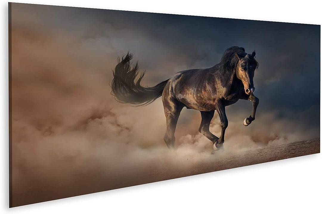 islandburner Bild auf Leinwand Schwarzer Hengst Pferd Bilder Wandbilder Poster Leinwand 120x40cm - P