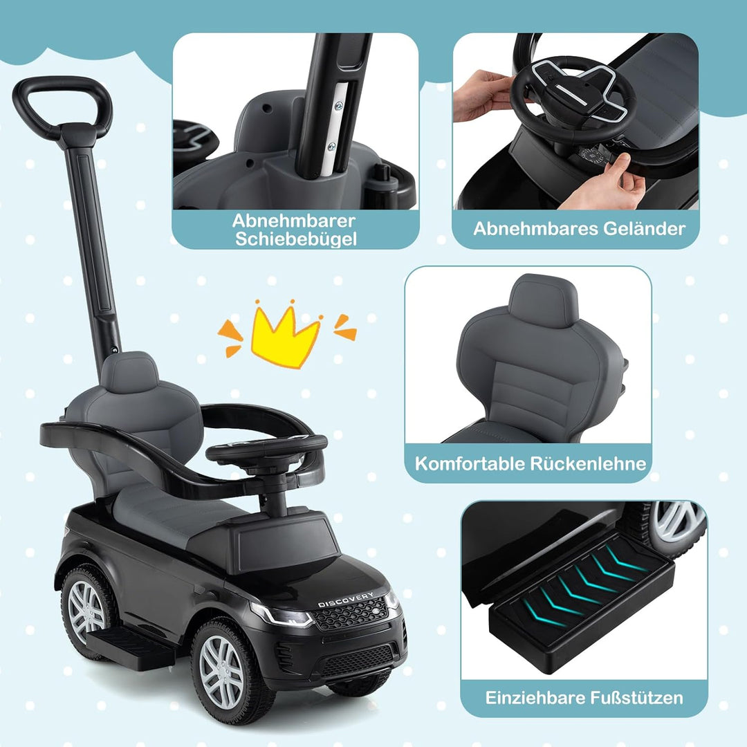 DREAMADE 3 in 1 Kinder Rutschauto, Schiebeauto mit abnehmbare Schiebestange, Kinderfahrzeug mit einz