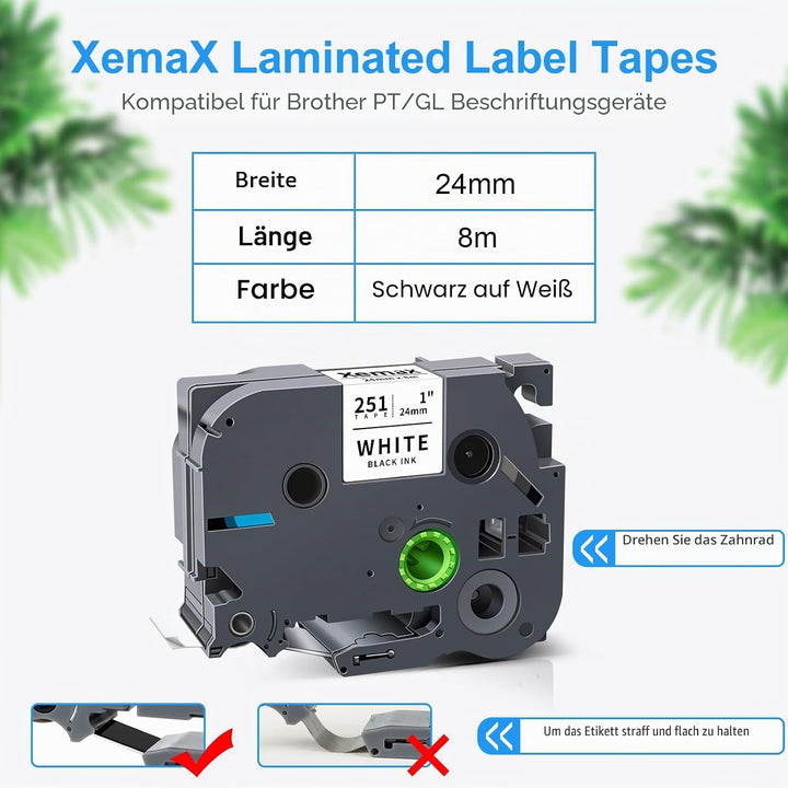 3x XemaX Kompatibel für Brother TZe-251 24mm Schriftband Brother P-Touch Bänder Ersatz für TZe 251 T