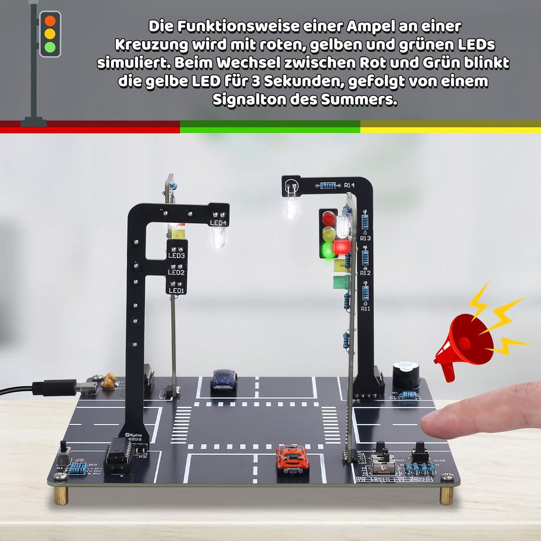 Verkehrsampel DIY Löt Bausatz, ElektoLoter LED Ampelanlage Lötprojekte mit Sound, STEM Ampel Elektro