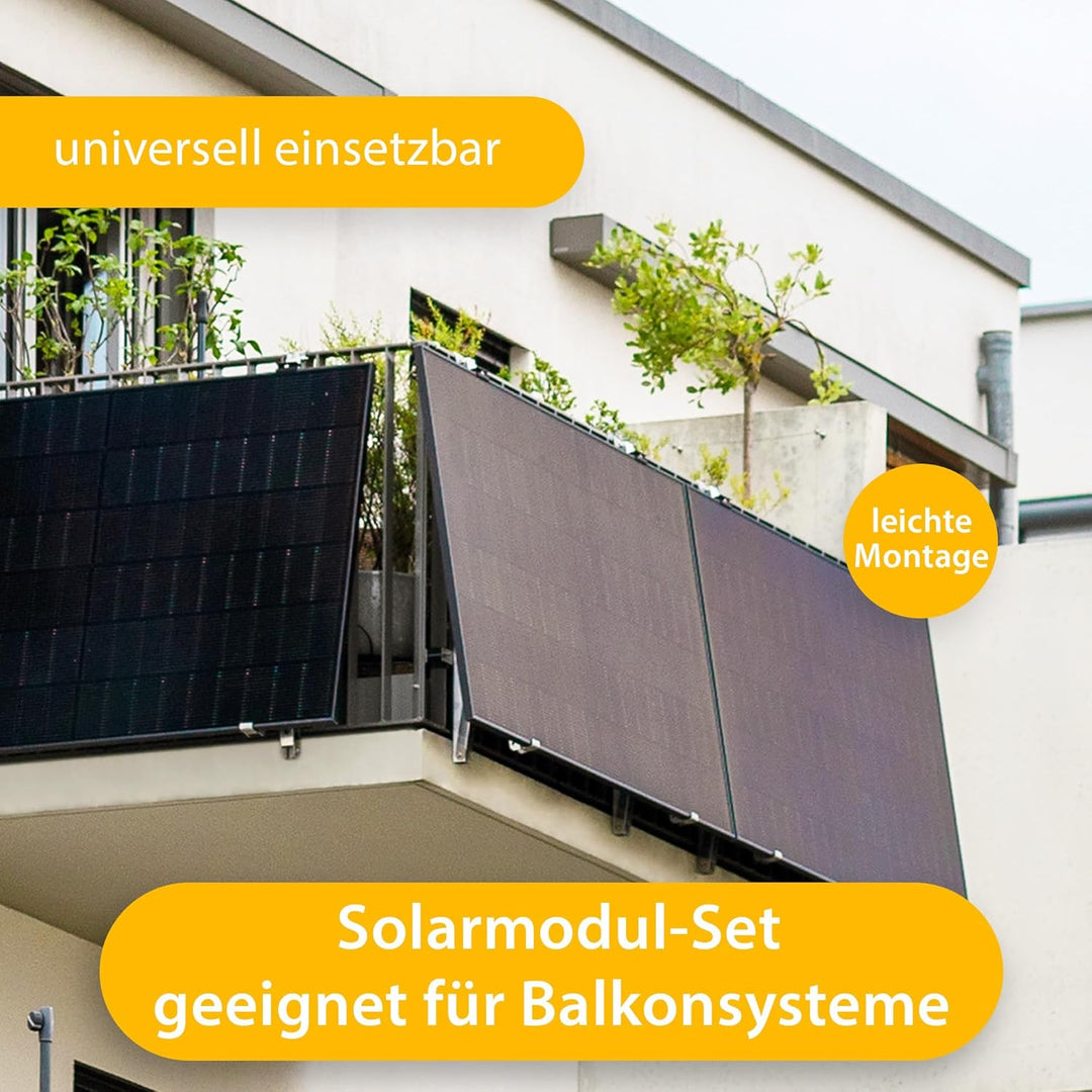 VALE Solarmodul-Set Bifazial 1800 Wp Full Black - Glas-Glas-Module - Solarpanel für Balkonkraftwerke