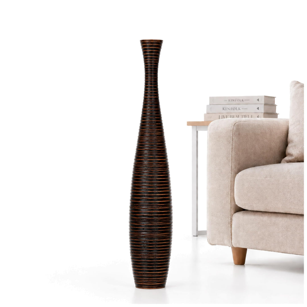 Leewadee Grosse Bodenvase für Dekozweige hohe Standvase Design Holzvase, Holz, 90 cm, Braun 90 cm Br