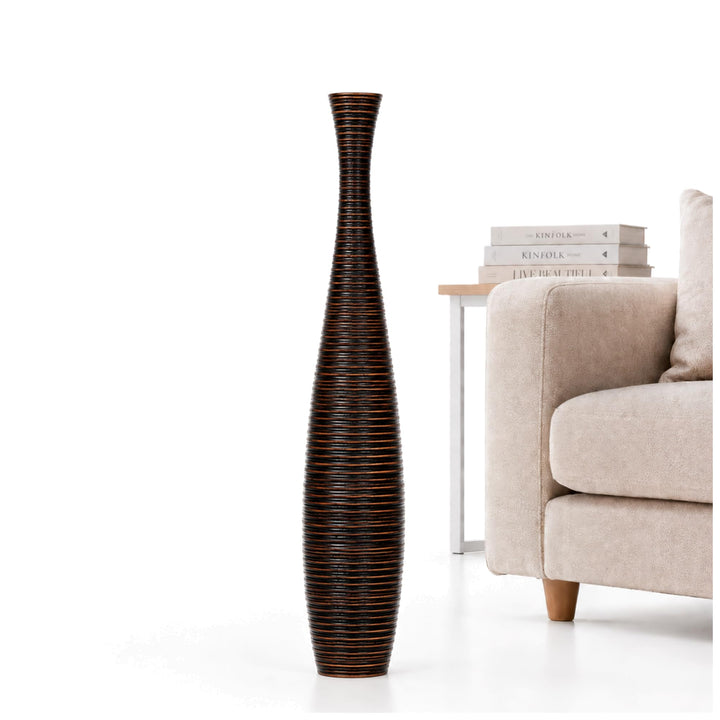 Leewadee Grosse Bodenvase für Dekozweige hohe Standvase Design Holzvase, Holz, 90 cm, Braun 90 cm Br