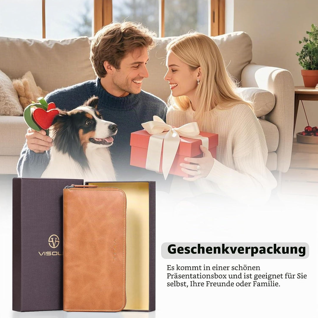 VISOUL Premium Brieftasche Echtleder/Italienisches Leder mit RFID-Schutz, XL Geldbörse für Herren Kh