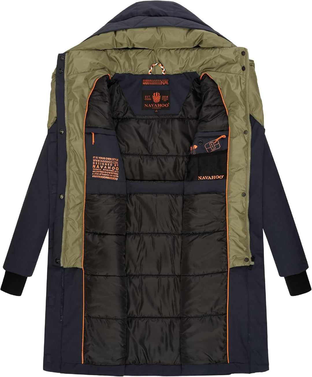 Navahoo Damen Mantel Lange warme Winter Steppjacke mit Kapuze Snowelf XS-XXL XXL Navy, XXL Navy