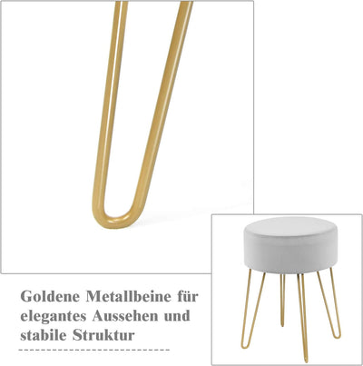 COSTWAY Sitzhocker, Schminktisch Hocker aus Samt, runder Fusshocker, gepolsterter Ottomane mit Metal