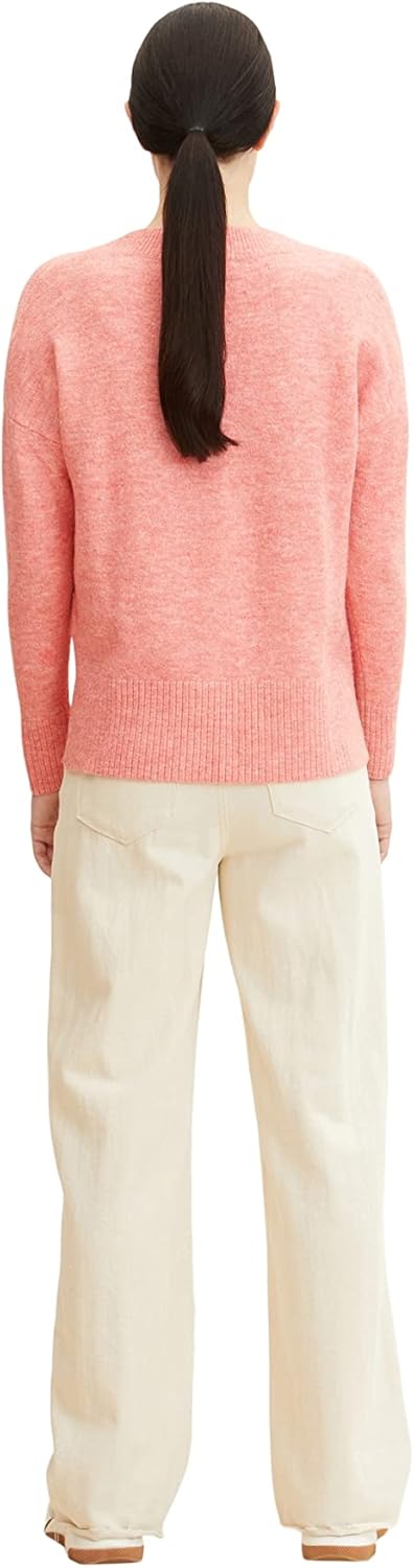 TOM TAILOR Denim Damen Basic Pullover mit V-Ausschnitt XS 30562 - Peach Pink Melange, XS 30562 - Pea