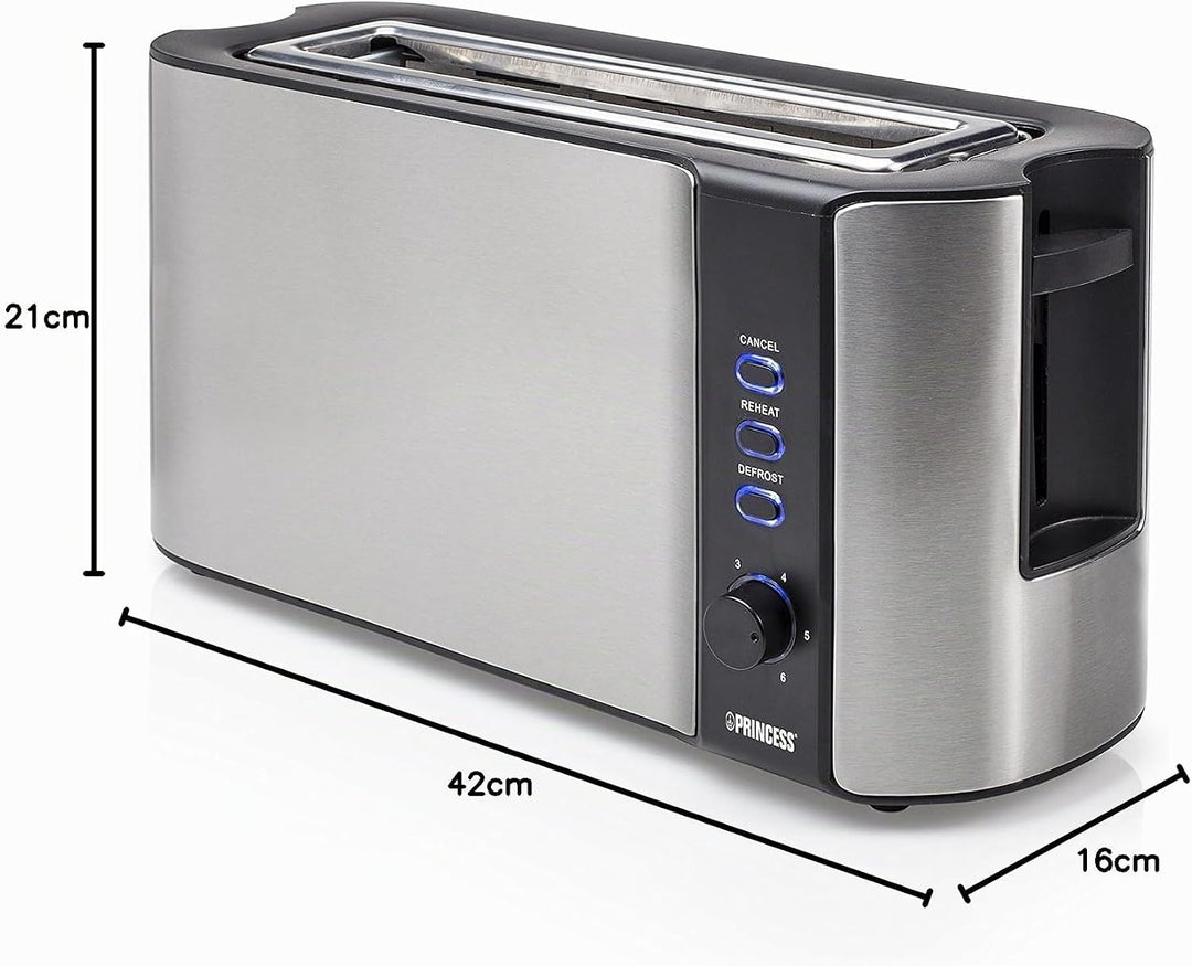 Princess Langschlitztoaster mit eingebautem Broetchenaufsatz Edelstahl, Schwarz Langschlitz-Toaster,