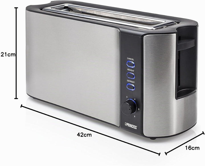Princess Langschlitztoaster mit eingebautem Broetchenaufsatz Edelstahl, Schwarz Langschlitz-Toaster,
