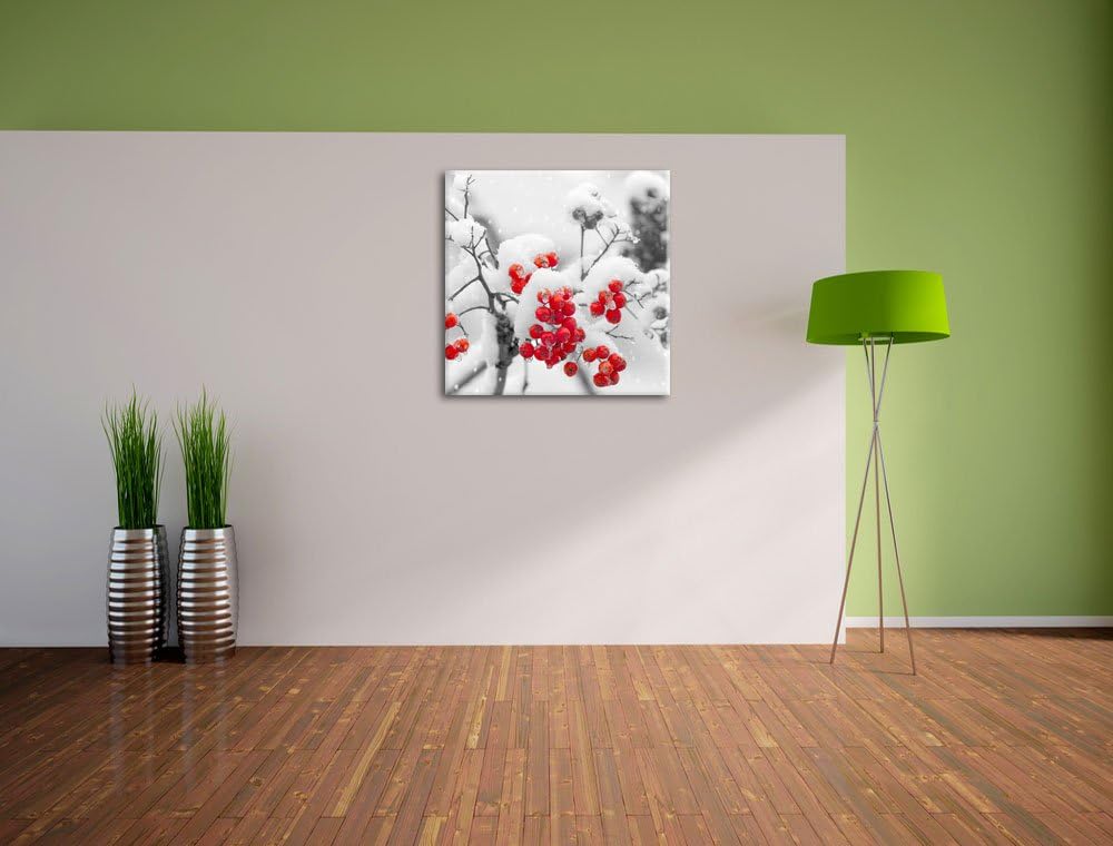 Pixxprint Rote Vogelbeeren im Winter als Leinwandbild Quadratisch/Grösse: 70x70 / Wandbild/Kunstdruc