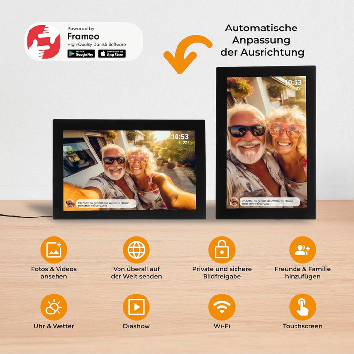 Denver PFF1037 Digitaler Bilderrahmen mit Glasdisplay und WiFi, 10.1 Zoll, Elektronischer Bilderrahm
