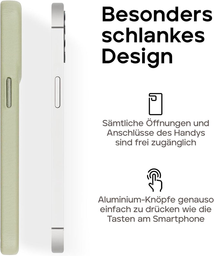 WIIUKA Hülle für iPhone 15 Pro Max, Leder aus Deutschland, Lederhülle extra Dünn, Premium Handyhülle