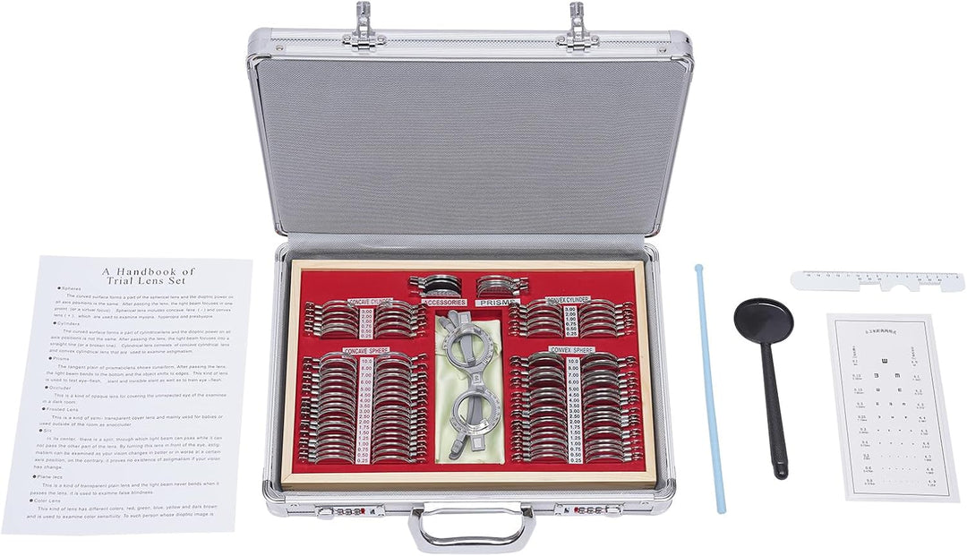 104tlg Optisches Testlinsen-Set, Optischer Trial Frame mit Metallfelge Optometrie-Rahmenoptik,Linsen