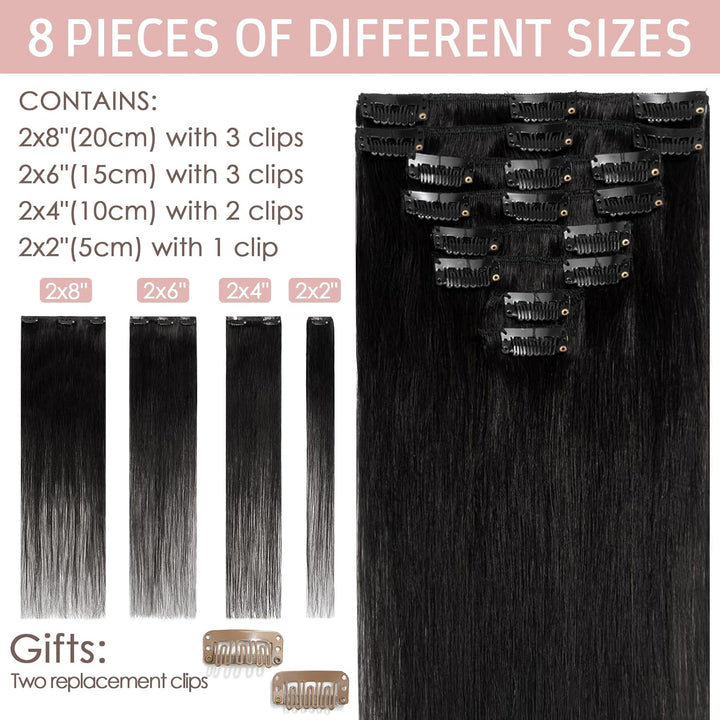 Silk-co Echthaar Clip In Extensions 8 Tressen 18 Clips 70g, Schwarz Hair Extensions, Remy Echthaar C