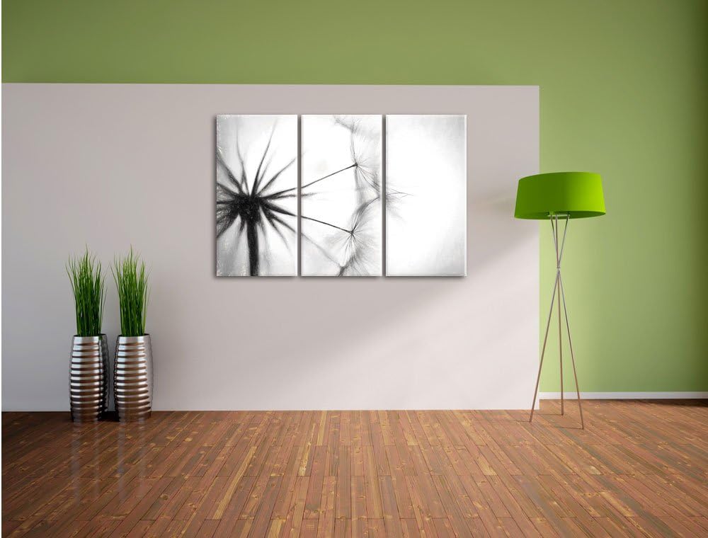Pixxprint Pusteblumen Kohle Effekt 3-Teiler Leinwandbild 120x80 Bild auf Leinwand