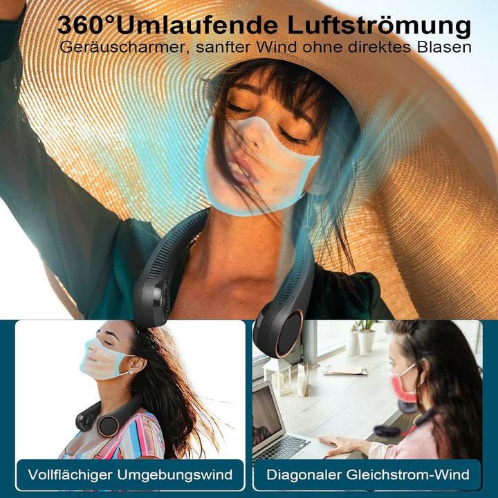 CIVPOWER Tragbarer Hals-Ventilator, händefrei, blattloser Ventilator, 360°-Kühlung, persönlicher Ven