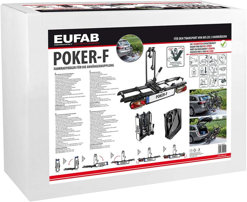 EUFAB 12010LAS Fahrradträger POKER-F, E-Bike geeignet, komplett vormontiert, Diebstahlschutz, für 2