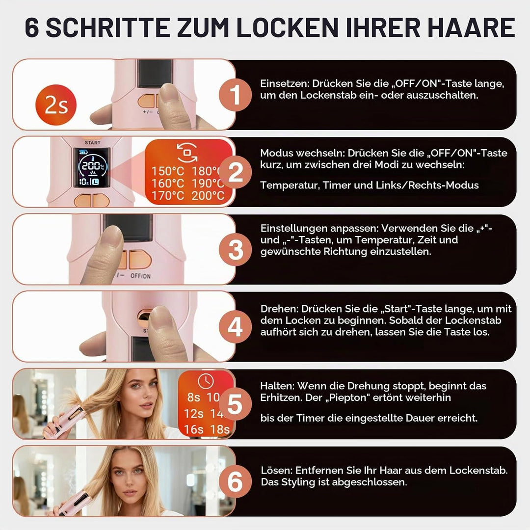 Automatischer Lockenstab, Tragbarer Kabelloser Automatischer Lockenstäbe Automatisch Rotierender Loc