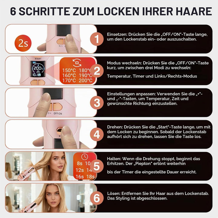 Automatischer Lockenstab, Tragbarer Kabelloser Automatischer Lockenstäbe Automatisch Rotierender Loc