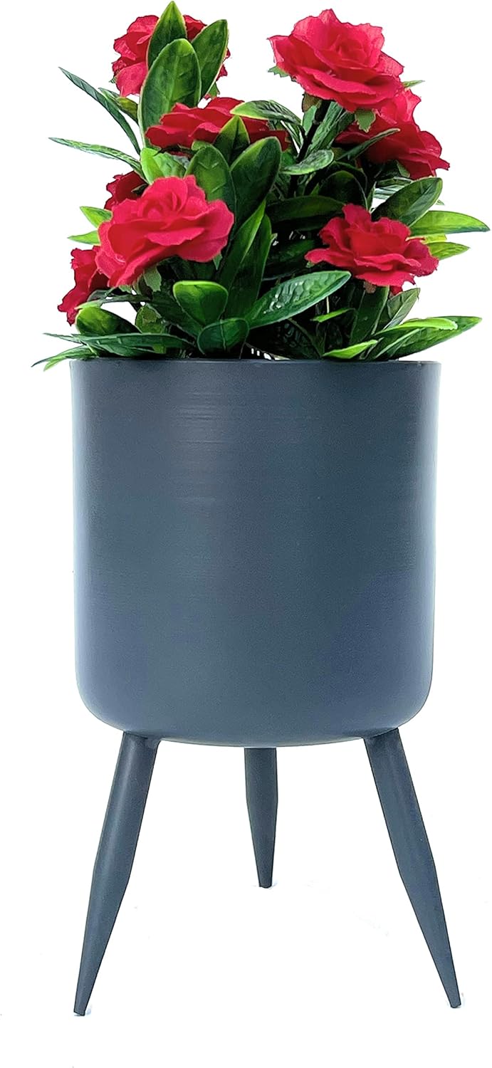 DanDiBo Blumentopf mit Füssen Pflanztopf Blumenkübel mit Beinen Metall Grau 23 cm 96260 M Modern Pfl