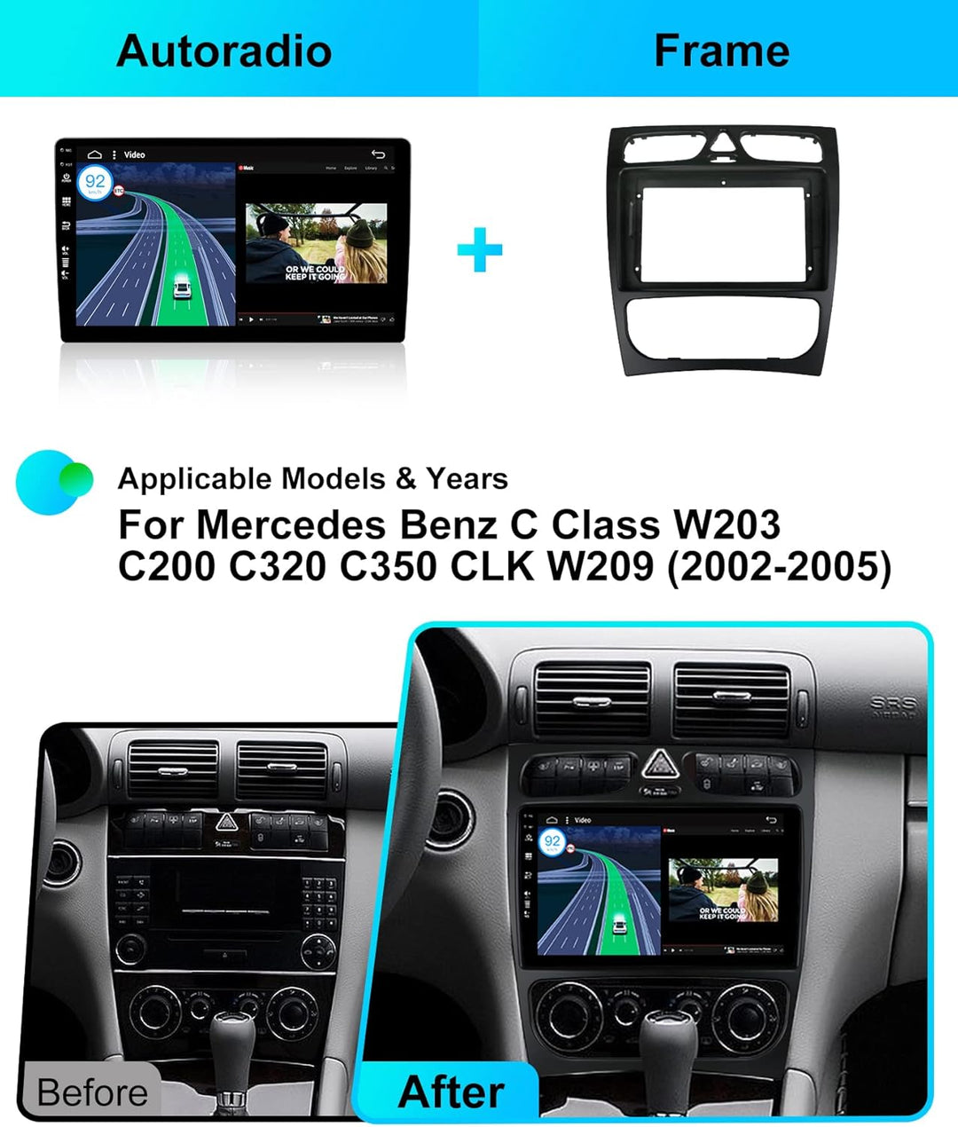 JOYX - 6G+128G - Android 15 IPS Autoradio Passt für Benz C/CLK Class C-Class W203 (2000-2004) - Kabe