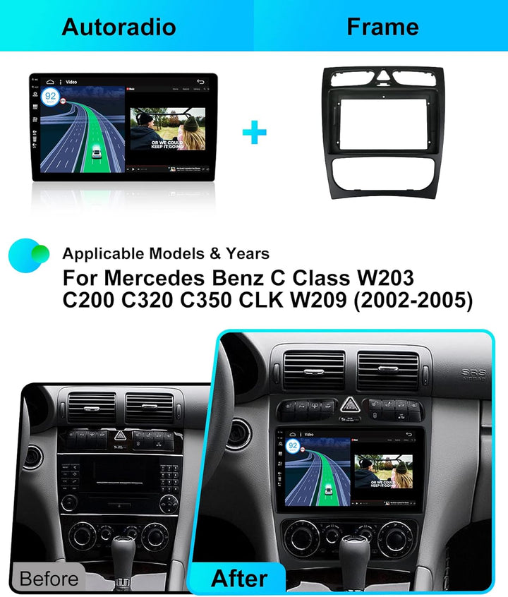 JOYX - 6G+128G - Android 15 IPS Autoradio Passt für Benz C/CLK Class C-Class W203 (2000-2004) - Kabe