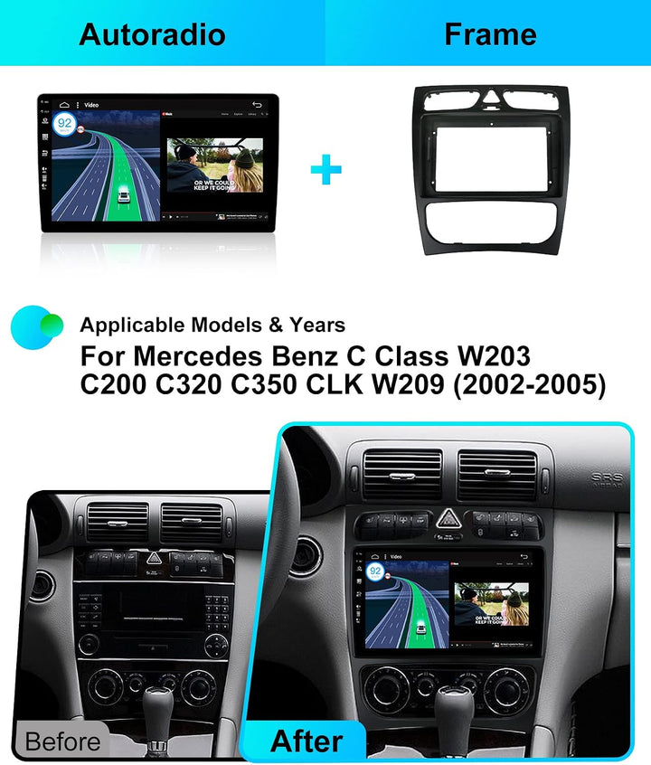Android 15 Autoradio Passt für Benz C/CLK Class C-Class W203 (2000-2004) - Kabellos Carplay/Android
