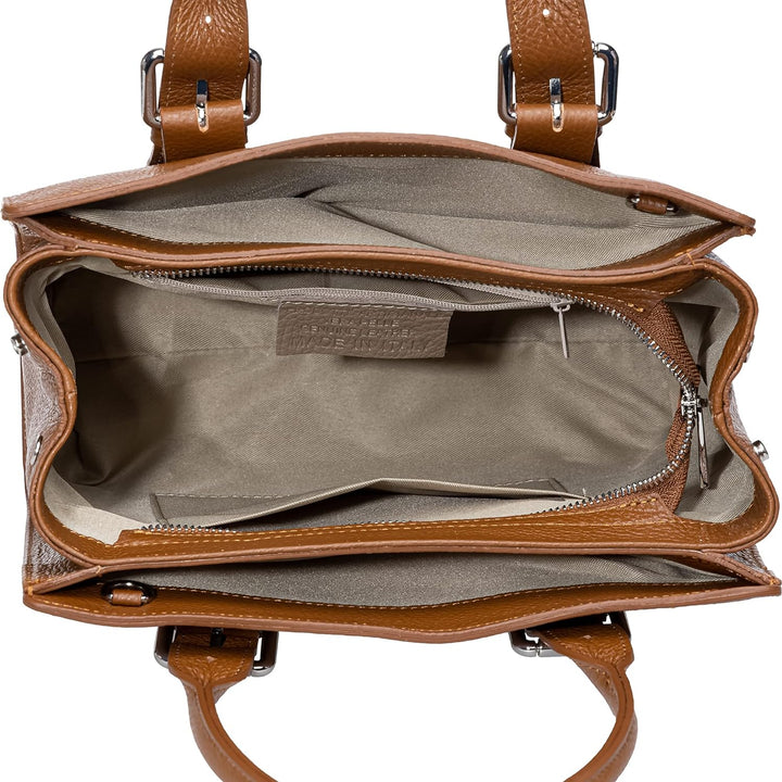 Caspar TL807 klassisch elegante Damen Leder Handtasche Einheitsgrösse Cognac, Einheitsgrösse Cognac