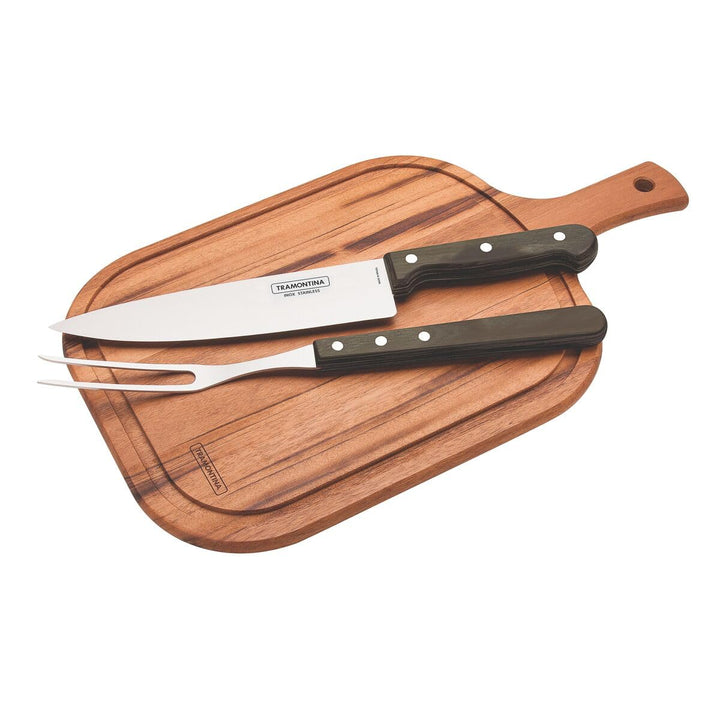 Tramontina Tranchierset, 3-teilig, Tranchiermesser, Tranchiergabel und Schneidebrett, FSC Handgerät,