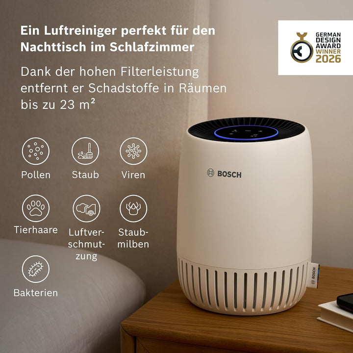 Bosch Air 1000 Luftreiniger - Entfernt Schadstoffe, Mit Luftfilter und Ruhemodus (< 25 dB(A)) - Für