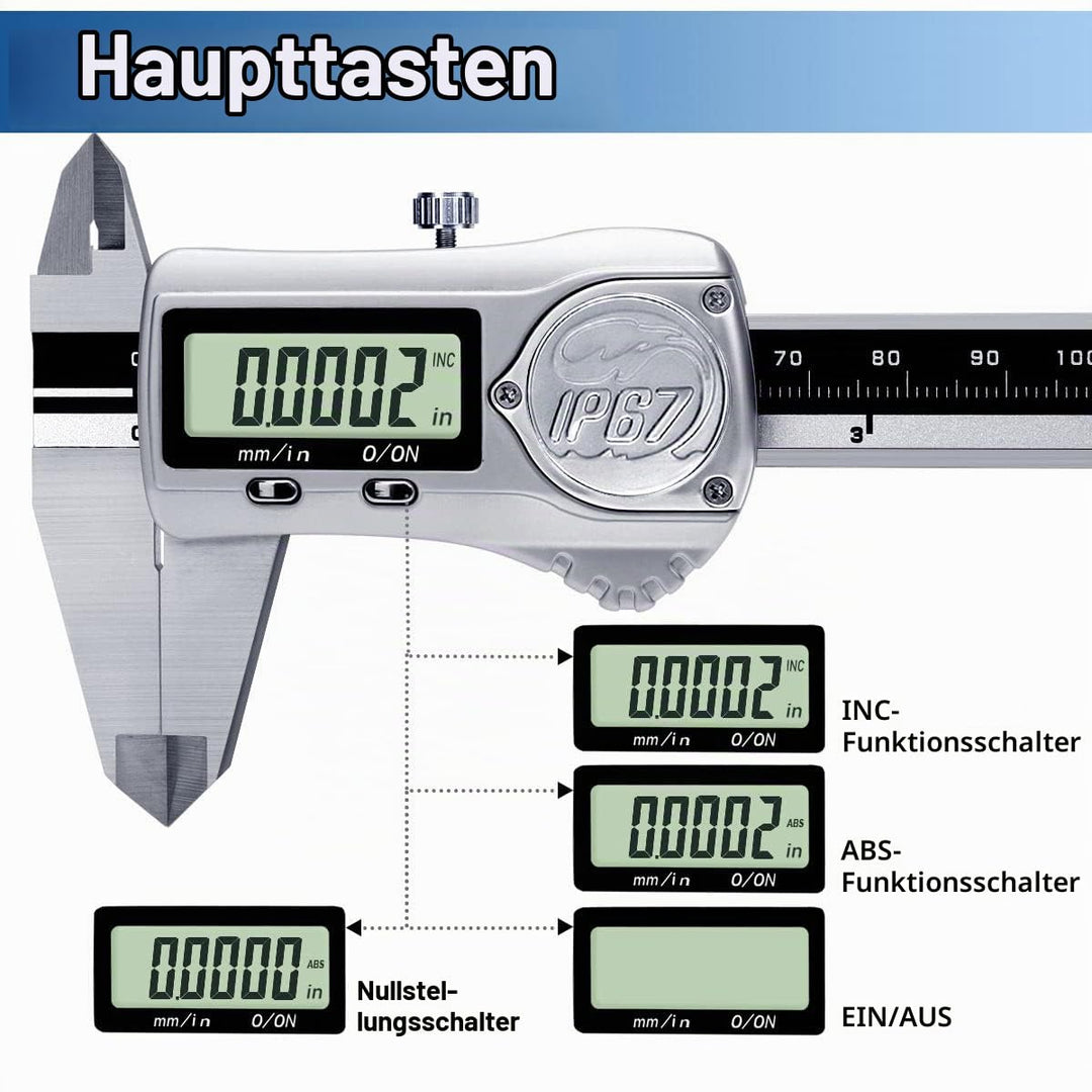 Kynup IP67 Wasserdichter Messschieber Digital, 150mm Schieblehre mit Absoluten Origin, Schieblehre D