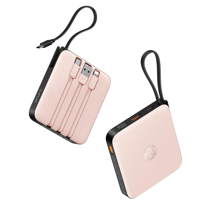 VRURC Power Bank mit Kabel 10000mAh Klein USB C Powerbank Schnelles Aufladen 22.5W Mini Tragbares La