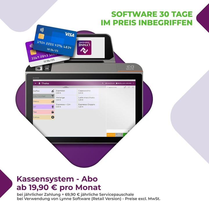 Registrierkasse TSE ready - Kassensystem mit Kartenterminal (POS) und Bondrucker - Kasse mit Kartenz