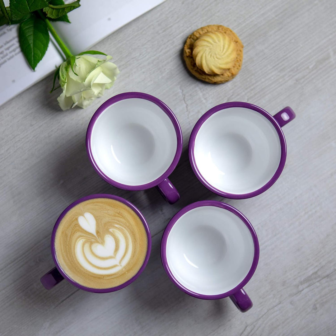 City to Cottage® - Kaffeebecher Teetasse 250 ml | Lila und Weiss | Polka Dots | Handgemacht | Kerami