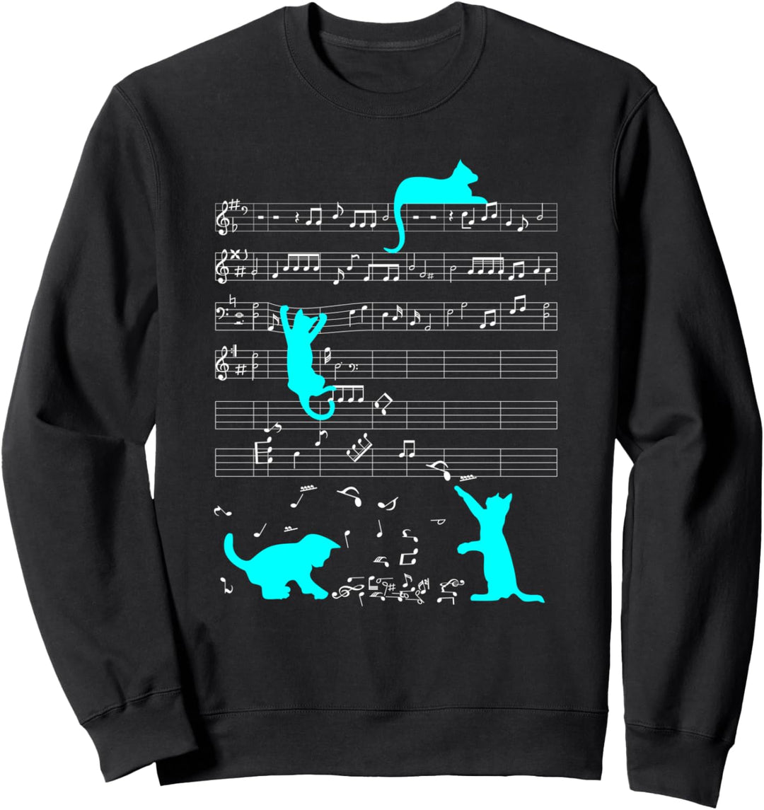 Niedliche Katze Musiknote Blau Noten Musiker Sweatshirt