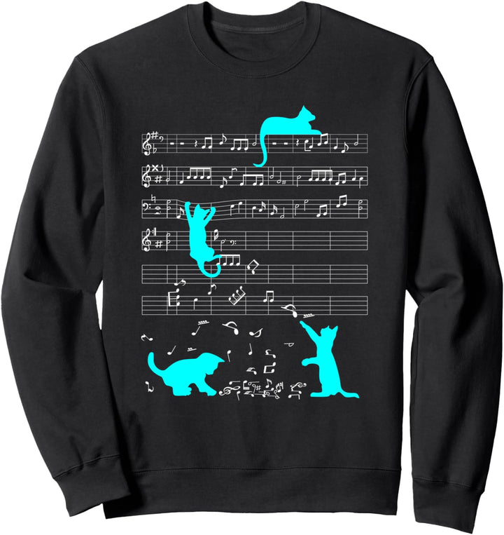 Niedliche Katze Musiknote Blau Noten Musiker Sweatshirt