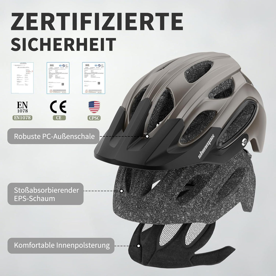 Shinmax Fahrradhelm für Herren Damen, Fahrrad Helm mit Beweglich Visier Titan L(58-61CM), Titan L(58