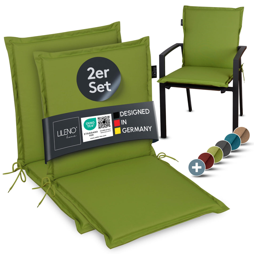 LILENO HOME Gartenstuhl Auflagen [2er Set - Niedriglehner] in Apfelgrün - Bequeme Liegen als Sitzauf