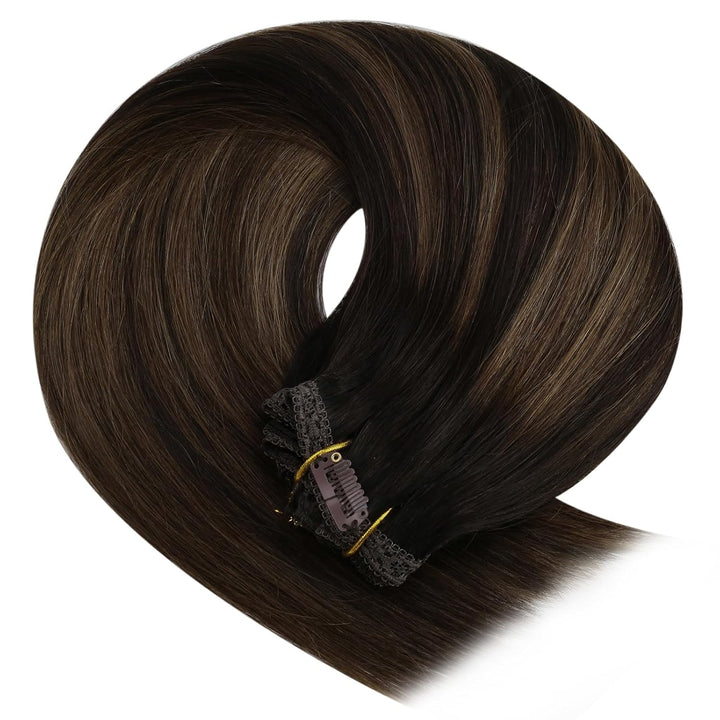 YoungSee Clip in Extensions Echthaar Ombre Clip in Extensions Ombre Braun mit Mittelbraun Remy Echth