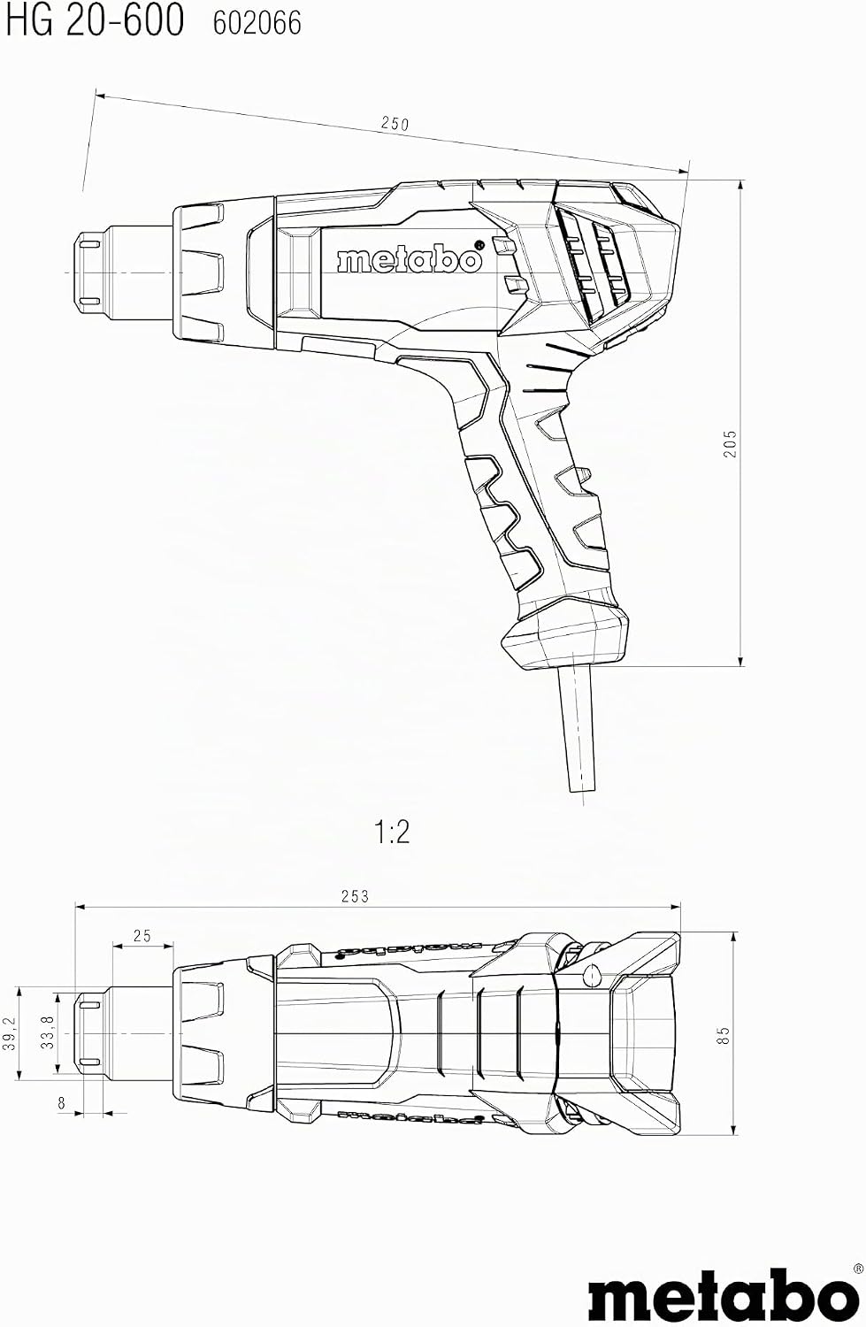 Metabo Heissluftgebläse HG 20-600 (602066500) metaBOX 145, Luftmenge: 150 / 300 / 500 l/min, Anzahl