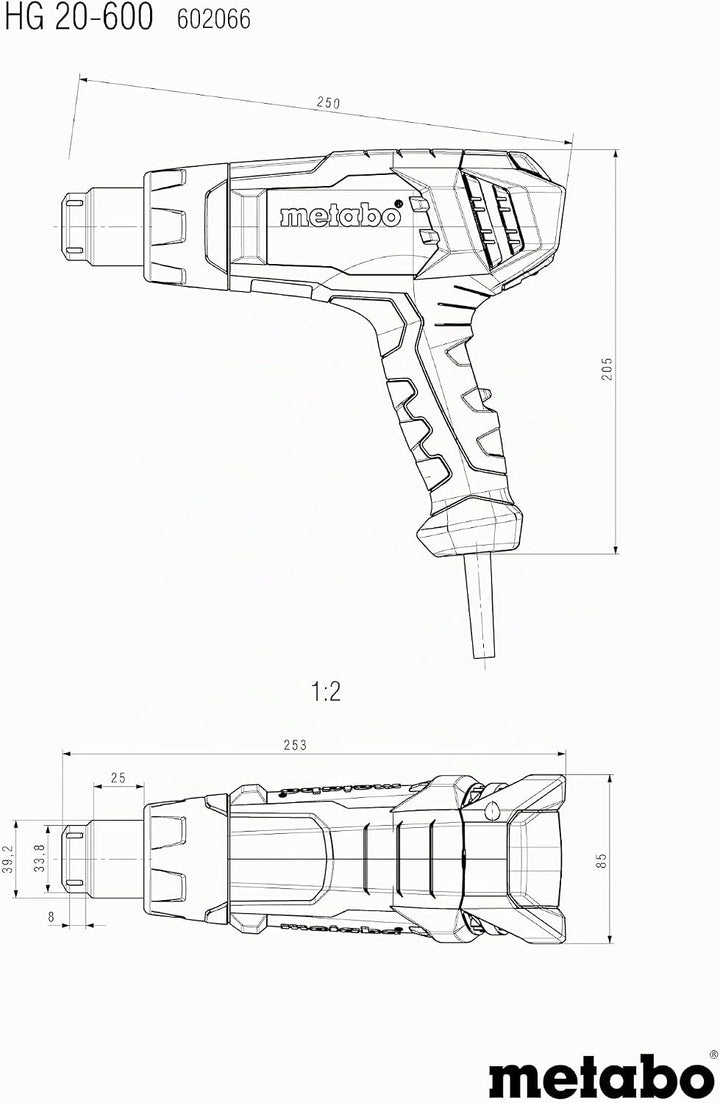 Metabo Heissluftgebläse HG 20-600 (602066500) metaBOX 145, Luftmenge: 150 / 300 / 500 l/min, Anzahl