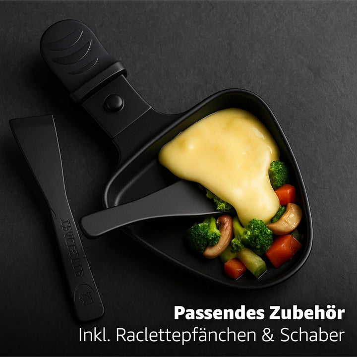 8 Personen Set Raclette Grill oval - Mit Grillplatte & Crepes Funktion - Tischgrill inkl. Pfännchen