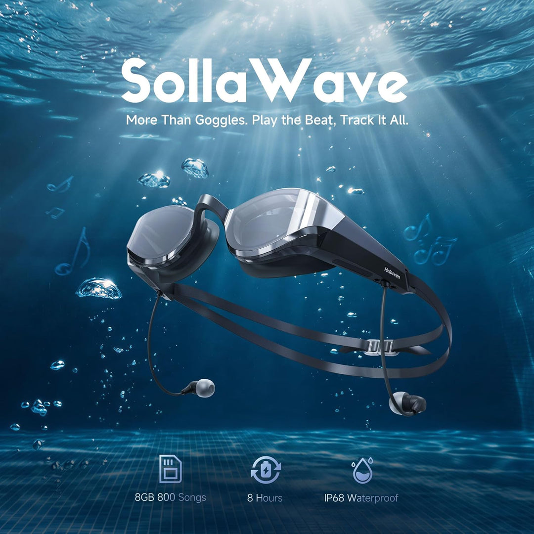 SollaWave AI Music Smart Schwimmbrille mit integrierten Schwimm-Kopfhörern, Echtzeit-Sprachfeedback