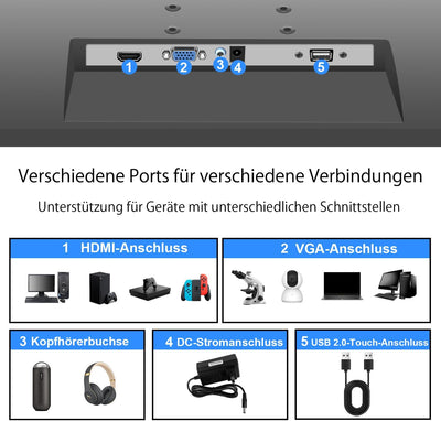 Pisichen Touchscreen PC Monitor 21,5 Zoll Full HD 1920 x 1080P 10-Punkt Multi Touchscreen Computer M